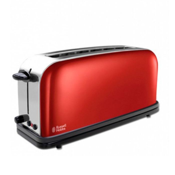 Russell Hobbs 21391-56 Tostador de ranura alargada con regulador ajustable del nivel de tueste, función para pan congelado y bandeja recogemigas, Flame Red