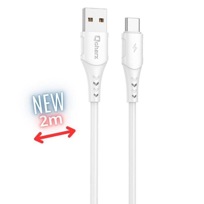 Qcharx international Cable USB a Tipo C 3A 18W (2 m) PVC Blanco - Carga rápida y transferencia de datos
