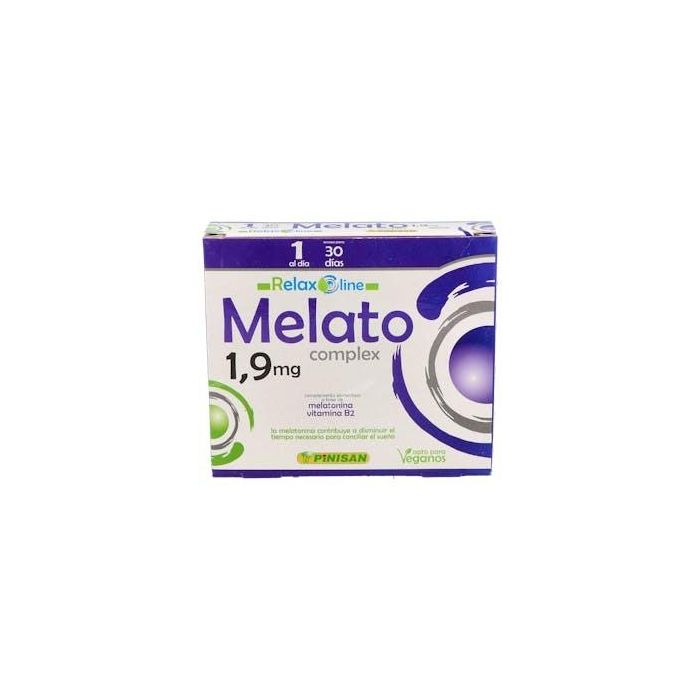 PINISAN Relax Line Melato 1,9 mg 30 Cápsulas. Ayuda a conciliar el sueño, con Vitamina B2, vegano, sin gluten ni lactosa.