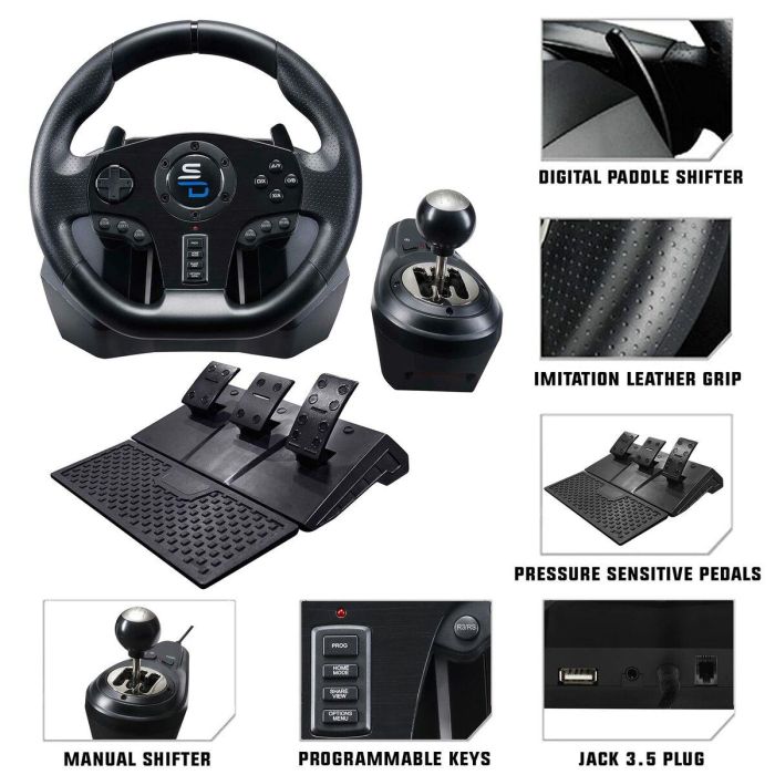 Subsonic GS850-X Volante de carreras con cambio manual y 3 pedales, levas para PS4 / Xbox 5