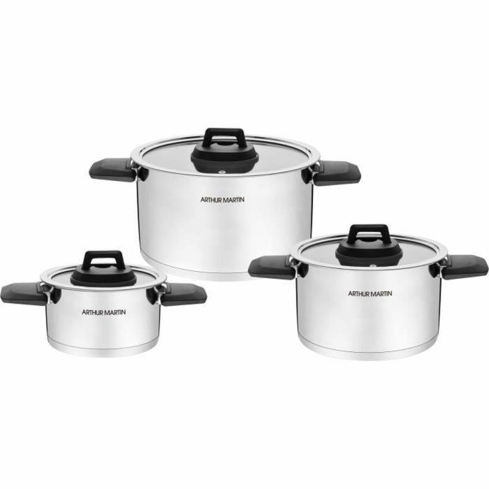 Arthur Martin AM6321 - Juego de 3 ollas de acero inoxidable con asas plegables