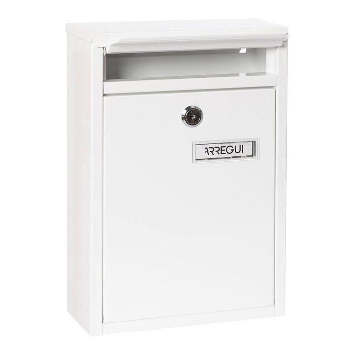Arregui Buzón Exterior Individual Pequeño A5 Zaguan, Acero Galvanizado Blanco, Apertura Vertical Posterior, 22x8x32 cm 1