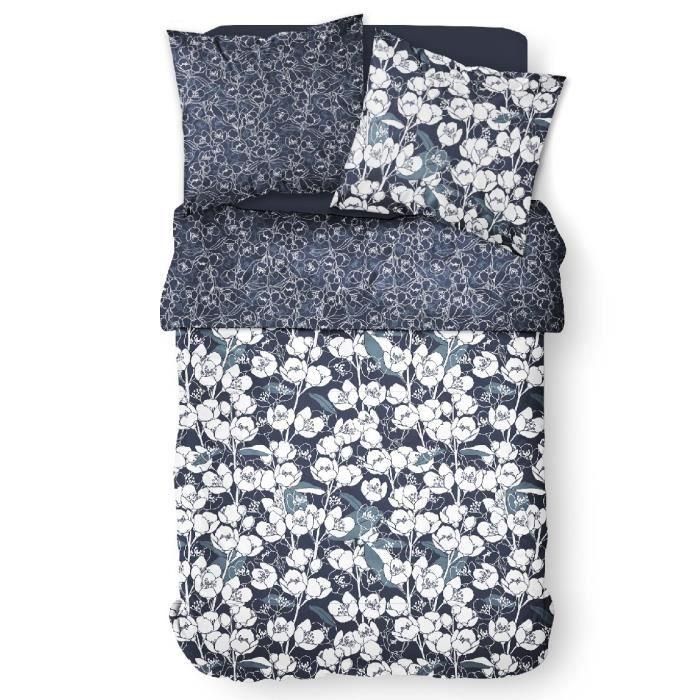 Juego de ropa de cama Mawira - 2 personas - 260 x 240 cm - 100% algodón - Azul marino Estampado floral - HOY 1 Juego de ropa de cama Mawira - 2 personas - 260 x 240 cm - 100% algodón - Azul marino Estampado floral - HOY 1
