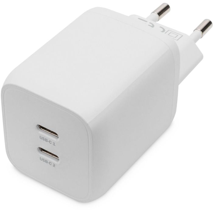 Digitus Cargador USB-C 2 Puertos 65W, 2x USB-C (45W+20W), GaN, para Smartphone/Tableta, Blanco