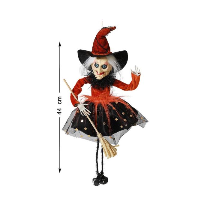 Bruja Colgante Halloween 44 cm Con Vestido Rojo Y Cascabeles - Decoración Animada y Espeluznante para Fiestas