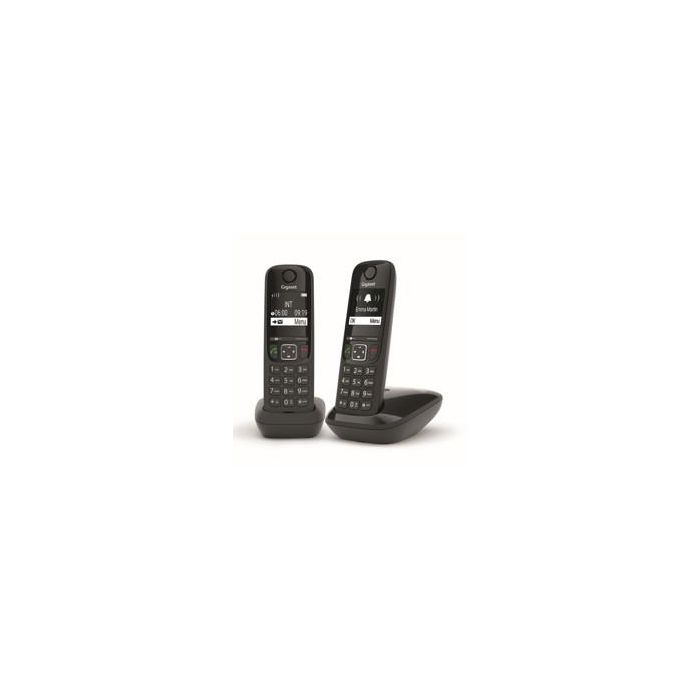 Gigaset AS690 Duo Negro - Teléfono Inalámbrico DECT con Manos Libres, Pantalla Iluminada y ECO DECT Gigaset AS690 Duo Negro - Teléfono Inalámbrico DECT con Manos Libres, Pantalla Iluminada y ECO DECT