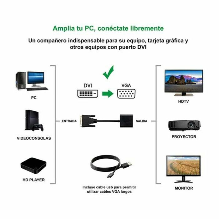 Nanocable Conversor DVI 24+1 a VGA, Soporta UXGA 1600x1200 y 1080p, Plug and Play, Negro 1 Nanocable Conversor DVI 24+1 a VGA, Soporta UXGA 1600x1200 y 1080p, Plug and Play, Negro 1