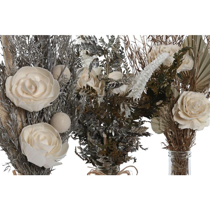 DKD Home Decor Planta Shabby Blanco Natural Flor Seca Cristal 11 x 40 x 11 cm (3 Unidades) 1