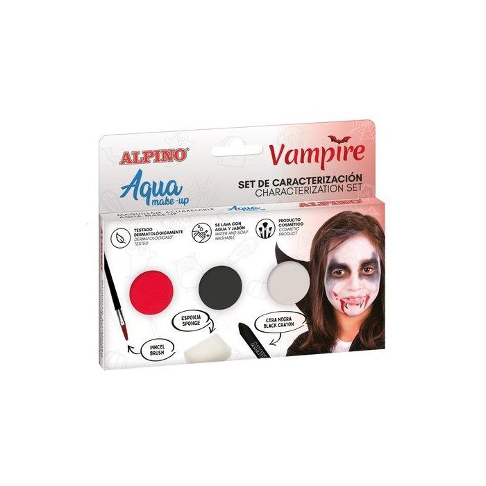 Alpino Set De Maquillaje Al Agua Caracterización Vampiro Con 3 Colores, Pincel Y Esponja Alpino Set De Maquillaje Al Agua Caracterización Vampiro Con 3 Colores, Pincel Y Esponja