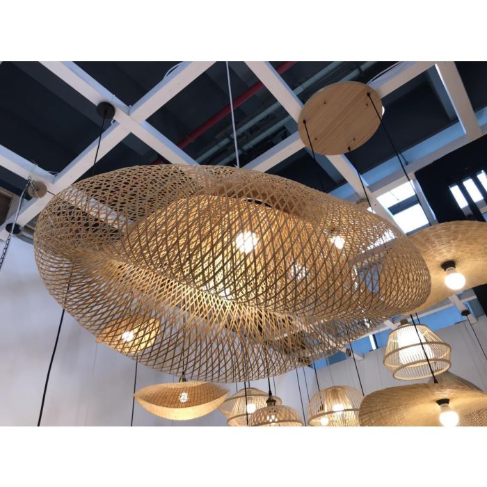 DKD Home Decor Lampara Techo Balines Natural Bambu 60 x 45 x 105 cm Hecho a Mano E27 3