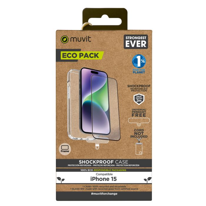 Muvit Funda Shockproof 2M para Apple iPhone 15, Material Reciclado y Reciclable - Protección Ecológica Muvit Funda Shockproof 2M para Apple iPhone 15, Material Reciclado y Reciclable - Protección Ecológica
