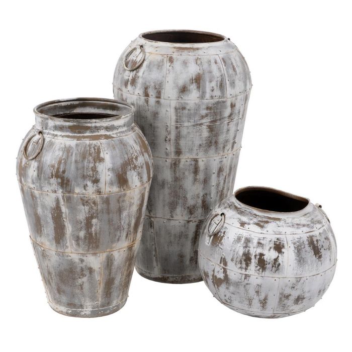 Vasija Blanco Rozado Metal Decoración 48 X 48 X 43 cm