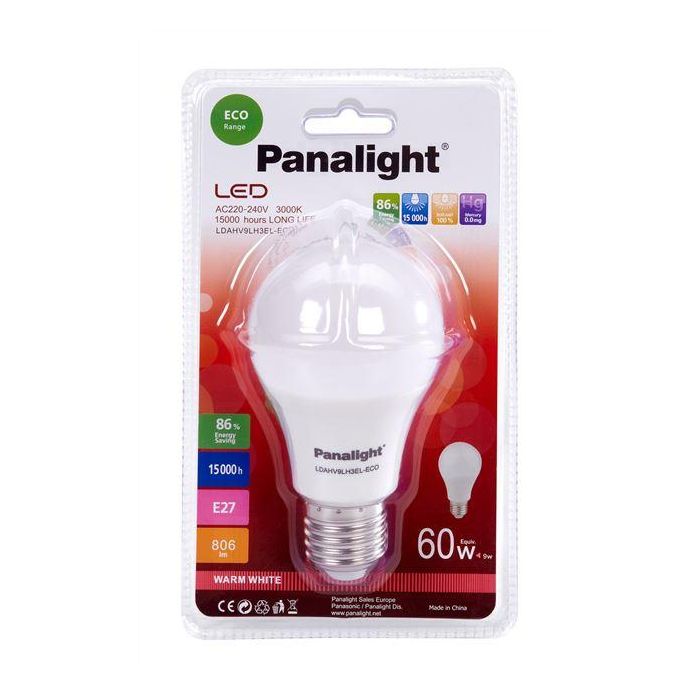 Panasonic-Panalight LDAHV9LH3EL-ECO Lámpara LED Bulbo Opaco E27 9W 3000K CRI80 270º 1 Panasonic-Panalight LDAHV9LH3EL-ECO Lámpara LED Bulbo Opaco E27 9W 3000K CRI80 270º 1