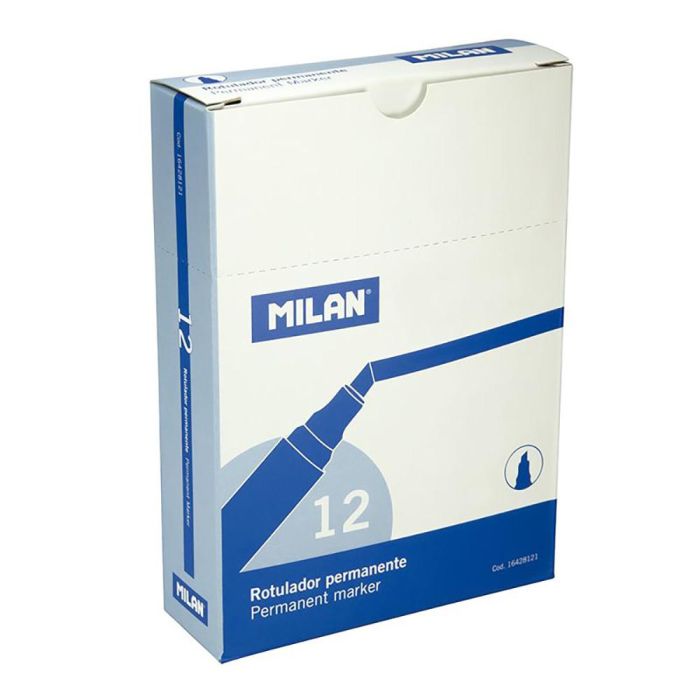 Caja con 12 rotuladores permanentes. punta biselada azul milan 1