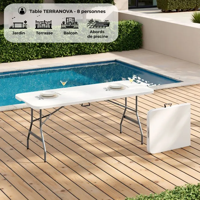 Mesa Plegable 180 cm Plástico Resistente a la Intemperie para 8 Personas Uso Interior y Exterior 1 Mesa Plegable 180 cm Plástico Resistente a la Intemperie para 8 Personas Uso Interior y Exterior 1