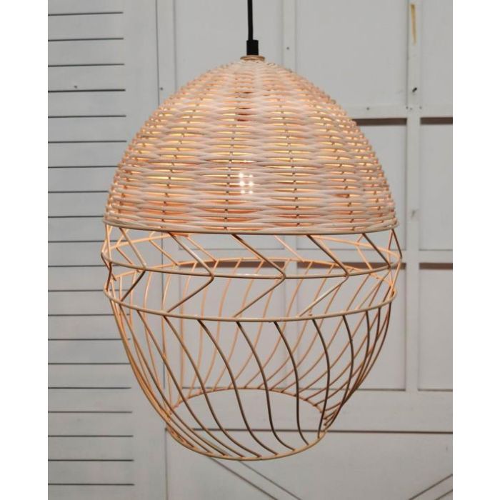 DKD Home Decor Lámpara de Techo Urban de Metal y Ratán, Marrón Claro y Blanco, Casquillo E27, 50W, para 1 Bombilla, 30x38x30 cm 1