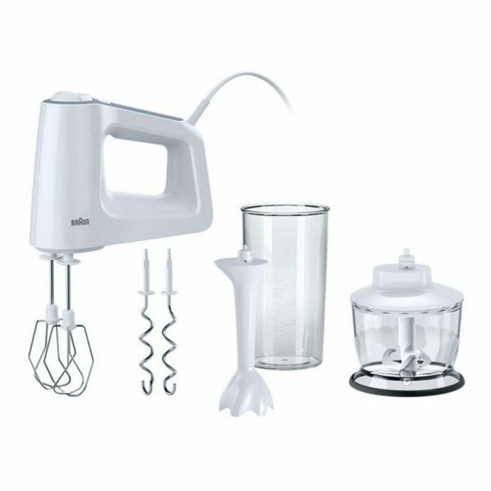 Braun HM3135WH Batidora de Mano y Mezclador de Masa 500W, 5 Velocidades + Turbo, con Mini-Picador 500ml y Vaso Mezclador 600ml, Blanco