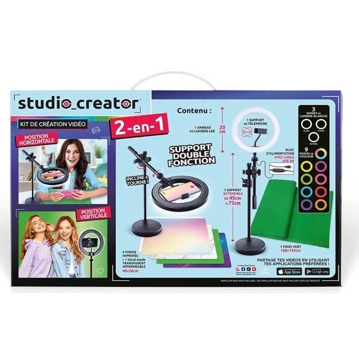 Canal Toys INF027 Studio Creator Kit Estudio de Vídeo 2 en 1 Anillo Luz LED Multicolor, Trípode Móvil y Fondo Verde XL 180x150cm 5