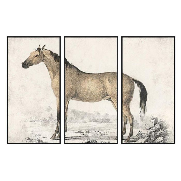 DKD Home Decor Cuadro Decorativo Glam Caballo Set de 3 Piezas de Lienzo PS Gris y Negro 180x120 cm para Pared Salón Dormitorio
