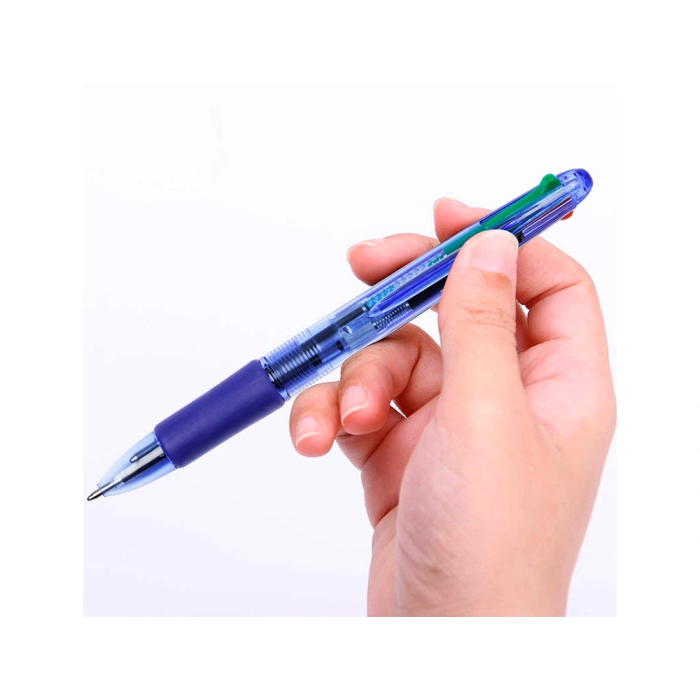 Q-connect Bolígrafo 4 en 1 Retráctil con 4 Colores y Sujeción de Caucho, Tinta Azul 3