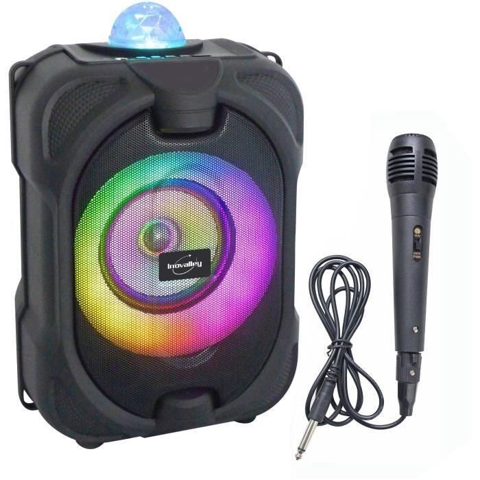Inovalley INO1694938544363 Altavoz luminoso Bluetooth para karaoke DANCE CUBE 44 - 150W con micrófono con cable