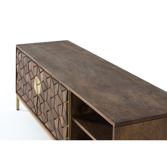 Giner y Colomer Mueble TV de Madera de Mango Nogal con Detalles Dorados 145 cm 4 Giner y Colomer Mueble TV de Madera de Mango Nogal con Detalles Dorados 145 cm 4