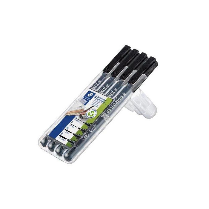 Staedtler Rotulador Permanente Lumocolor 31 Negro, Punta S/F/M/B, Estuche 4 Unidades