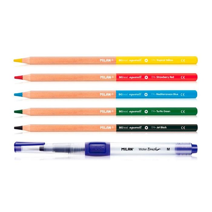 Blister con 1 pincel recargable water brush + 5 lapices acuarelas milan Blister con 1 pincel recargable water brush + 5 lapices acuarelas milan