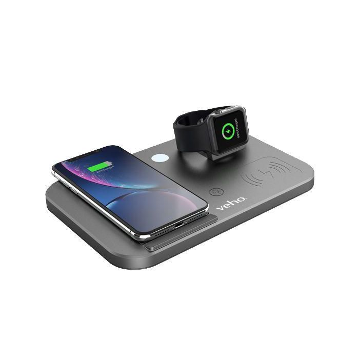 Veho DS-7 Estación de Carga Inalámbrica Qi Universal Plegable 3 en 1 para iPhone, Samsung, Apple Watch y AirPods 2
