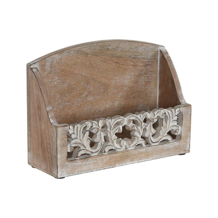 DKD Home Decor Organizador de Sobremesa Indio para Cartas de Madera de Mango Natural Blanco 8 x 18 x 25 cm (Largo x Alto x Ancho) 1