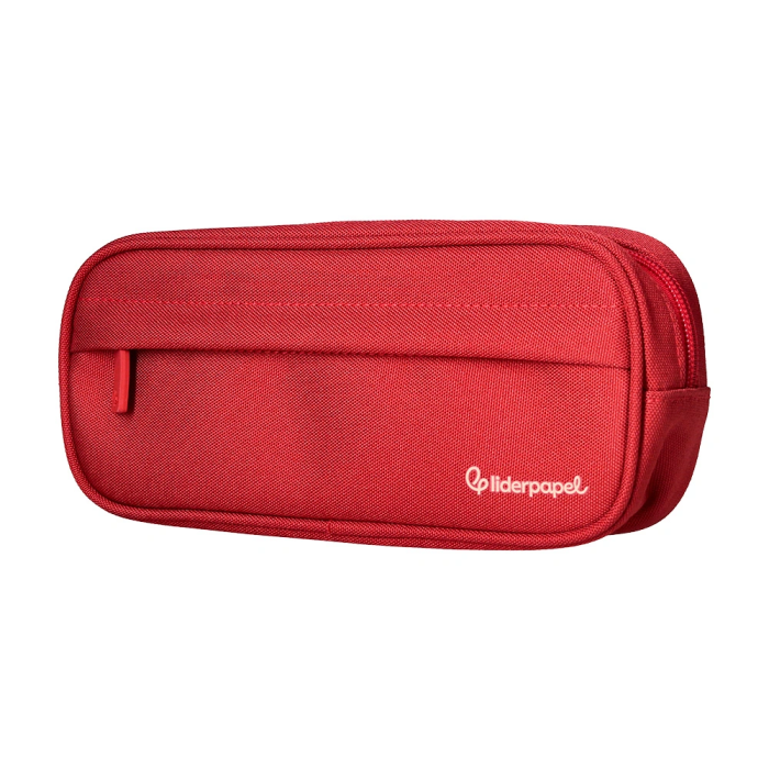 Liderpapel Estuche Portatodo Classic Ovalado con 2 Cremalleras y Bolsillo Delantero, Poliéster Resistente, 210x90mm, Rojo 2