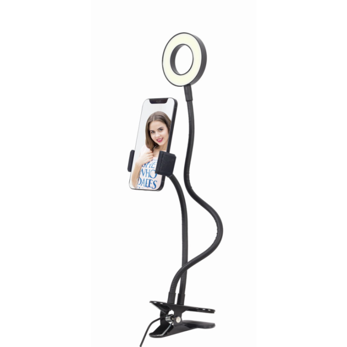 Gembird LED-RING4-PH-01 Anillo de Luz LED con Temperatura de Color 2800K, Cuerpo de ABS y Metal, Alimentación 5V 1A