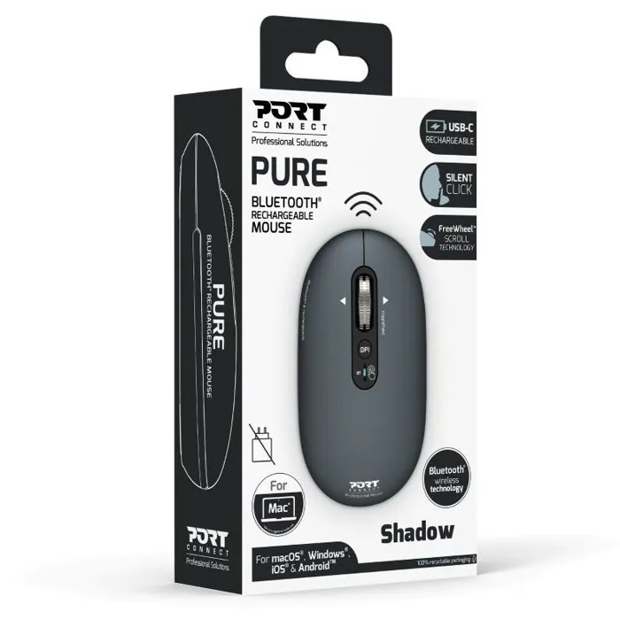 Port Designs Ratón Inalámbrico 910501 PURE Bluetooth Recargable Gris Antracita