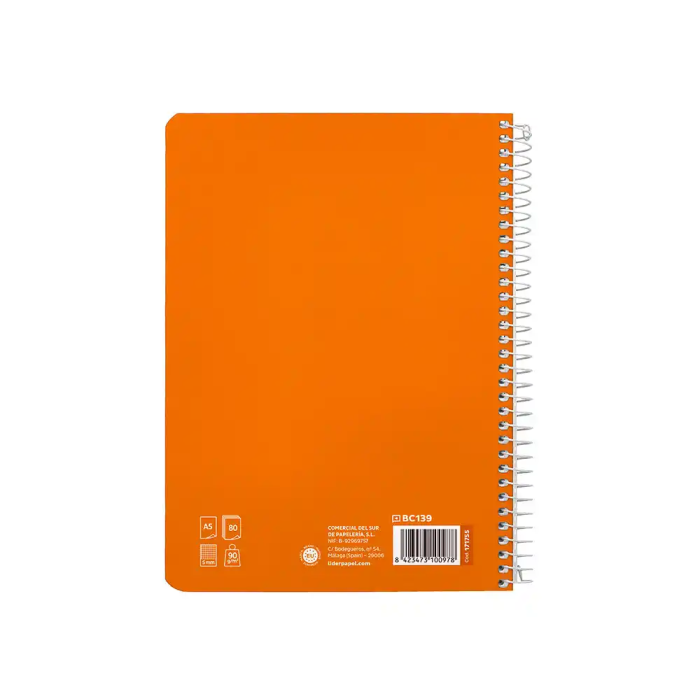 Liderpapel Cuaderno Pautaguía A5 Tapa Dura 80 Hojas 90gr Cuadro Pautado 5mm Naranja 2