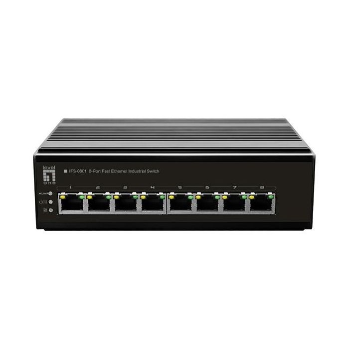 LevelOne IFS-0801 Switch 8 Puertos Fast Ethernet No Gestionado 1.6 Gbit/s Montaje Pared/Carril DIN -40 a 75°C