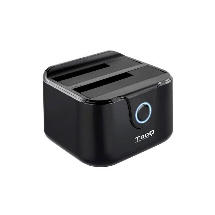 TooQ TQDS-802 Dock Station para 2 Discos Duros SATA 2.5 y 3.5 pulgadas, USB 3.0 (5 Gbit/s), Función Clonación OTB, Negro