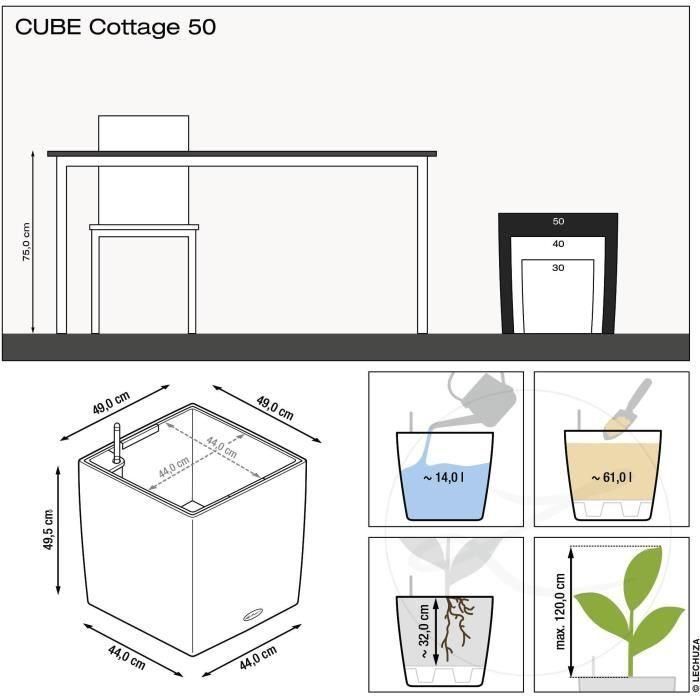 Maceta LECHUZA Cube Cottage 50 - kit completo, negro grafito 2