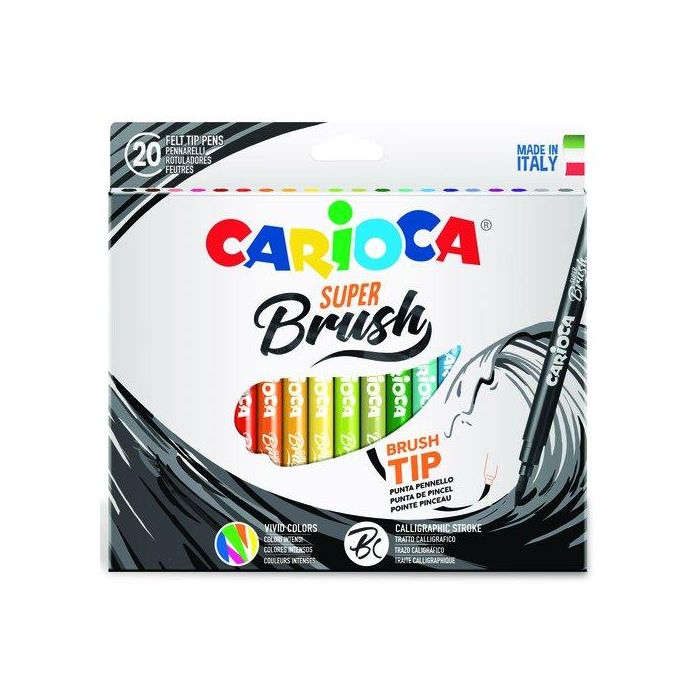 Carioca Rotulador Super Brush Punta Pincel Lavable Caja de 20 Unidades Colores Surtidos Ideal Caligrafía