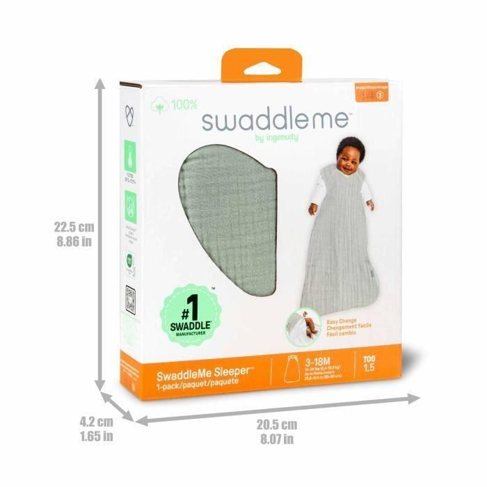Saco de dormir INGENUITY, color verde salvia, de espuma de algodón, TOG 1. Ajustable de 3 a 18 meses, con certificación Oeko-Tex. 3 Saco de dormir INGENUITY, color verde salvia, de espuma de algodón, TOG 1. Ajustable de 3 a 18 meses, con certificación Oeko-Tex. 3