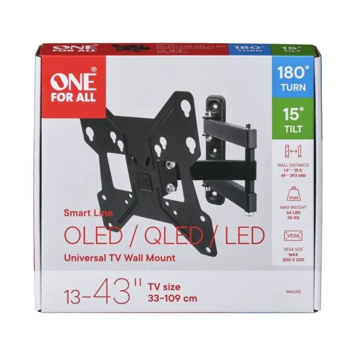 One For All WM2251 Soporte de Pared para TV LED/LCD de 13 a 40 Pulgadas con Inclinación y Rotación 180°, Negro 4