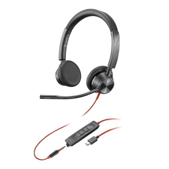 Poly Blackwire 3325 Auriculares Estéreo Profesionales USB-C, USB-A, Jack 3.5mm con Micrófono Boom y Control en Cable para PC/Mac, Negro