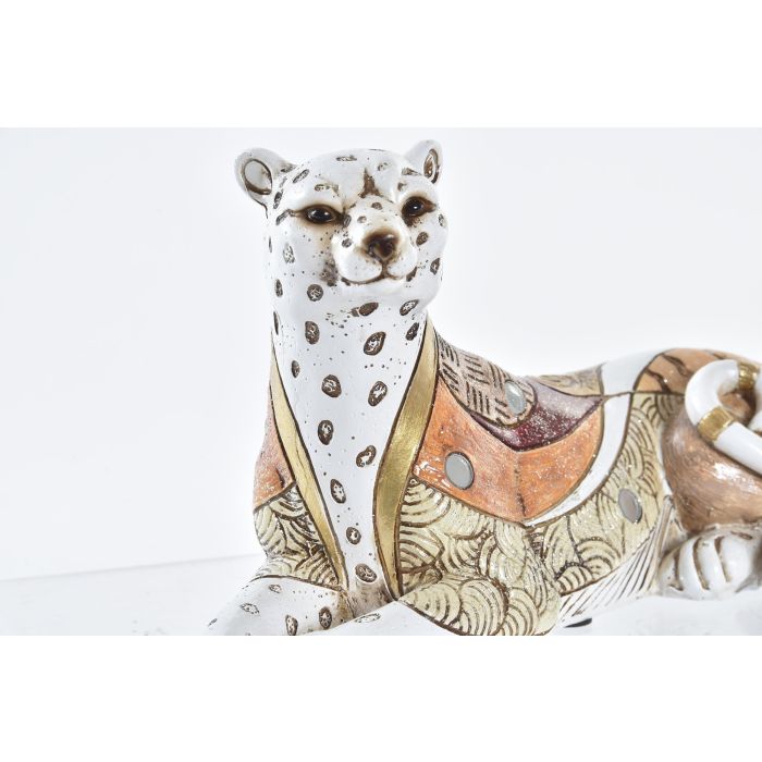 DKD Home Decor Figura Decorativa y Estatua de Leopardo Estilo Colonial de Resina Blanco Naranja 24 x 10 x 12 cm (0.38 kg) 1