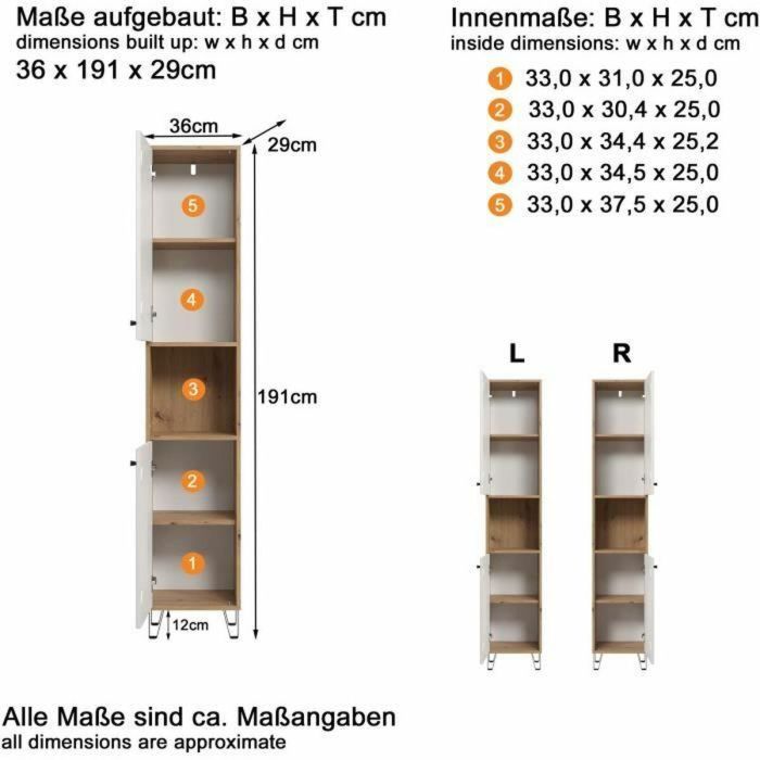 Trendteam Armario TRE1699334011565 Alto Serie Touch Dos Puertas Blanco/Marrón 36 cm 3