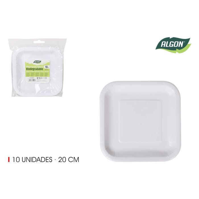 Set de 10 platos cuadrados de cartón natural 20 cm Algon (36 Cajas) Set de 10 platos cuadrados de cartón natural 20 cm Algon (36 Cajas)