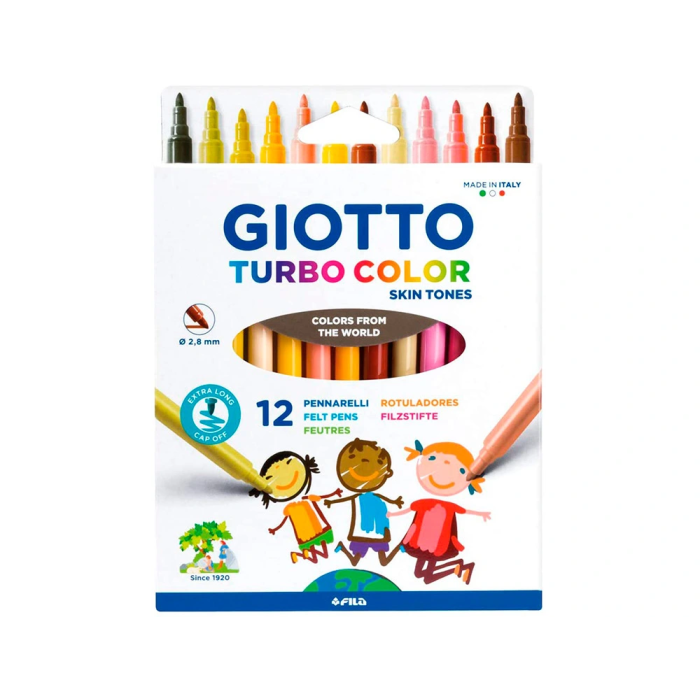 Giotto Rotulador Turbo Color Skin Tones Lavable Punta Bloqueada Caja 12 Colores Surtidos 1
