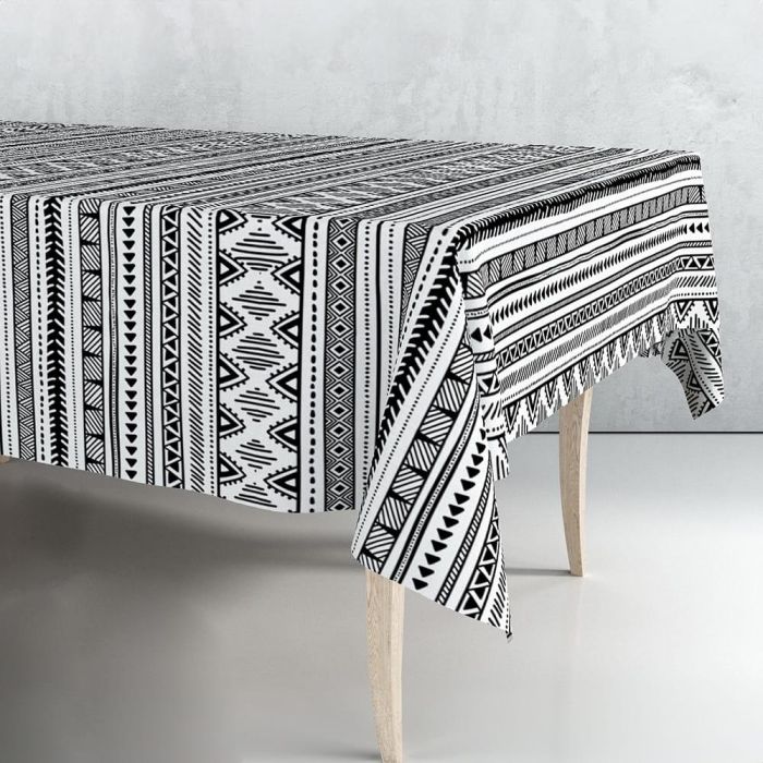Exma Rollo de hule mantel 140cm x 25m, cenefa blanca y negra, PVC con soporte TST 0 Exma Rollo de hule mantel 140cm x 25m, cenefa blanca y negra, PVC con soporte TST 0
