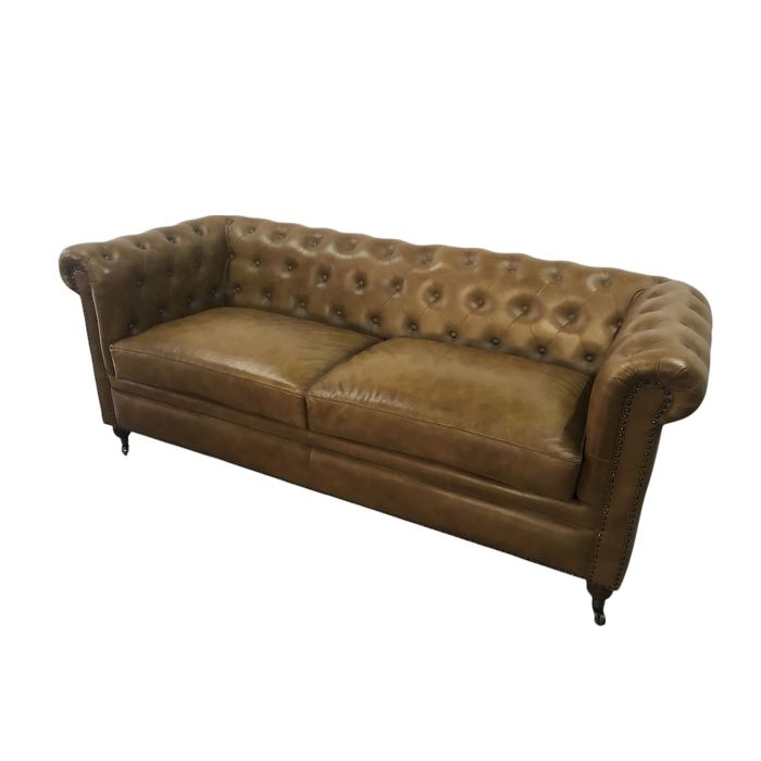 DKD Home Decor Sofá Chester Vintage de 3 plazas Piel Cuero envejecido 190x77x80 cm