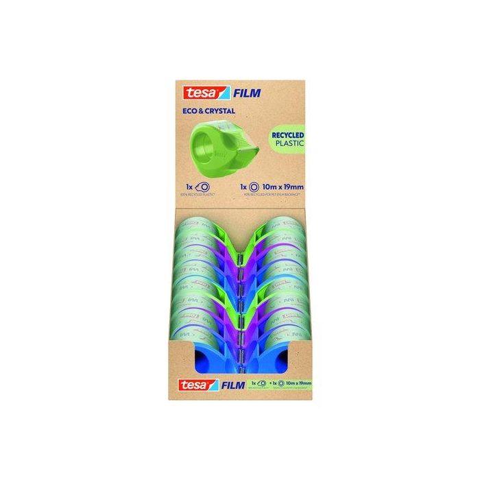 Cinta Adhesiva Tesa Eco&Crystal (90% Reciclado) Rollo 10X19 Con Mini Portarrollos 16 unidades
