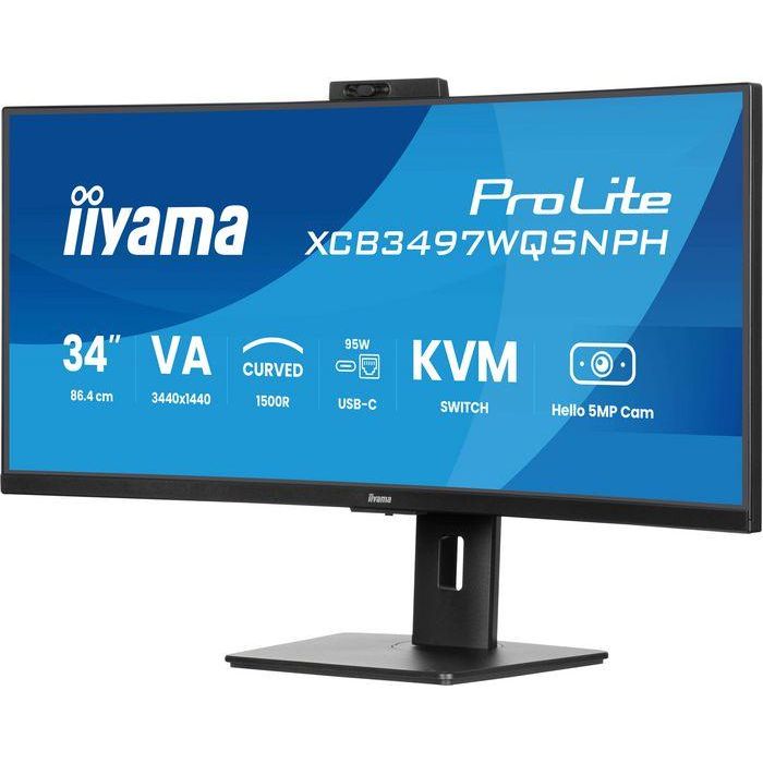Iiyama Monitor curvo VA UWQHD de 34'' con cámara Windows Hello, USB-C, KVM, XCB3497WQSNPH-B1 4