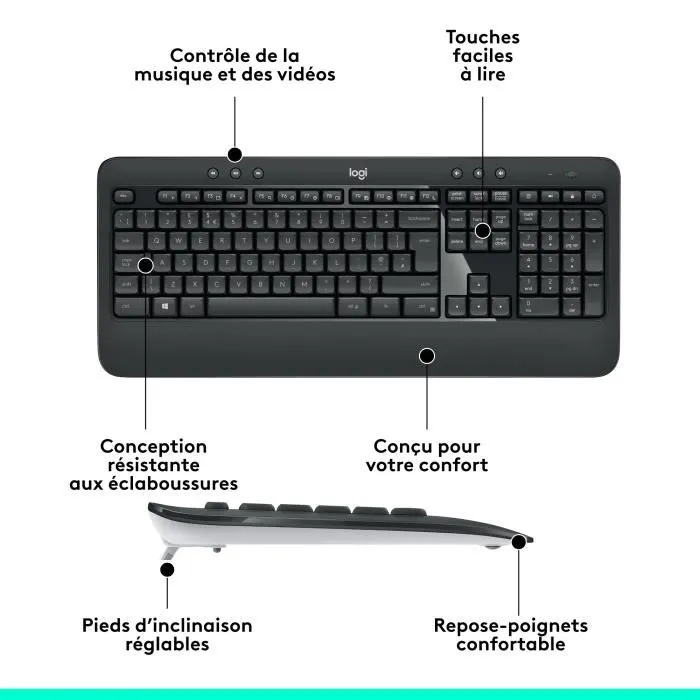Logitech MK540 Advanced Combo Teclado y Ratón Inalámbrico Unifying, Diseño FR, Tamaño Completo, Resistente a Salpicaduras 5 Logitech MK540 Advanced Combo Teclado y Ratón Inalámbrico Unifying, Diseño FR, Tamaño Completo, Resistente a Salpicaduras 5